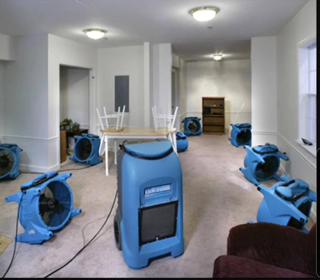 Air movers and dehumidifier setup for Water Extraction & Removal in Dubuque