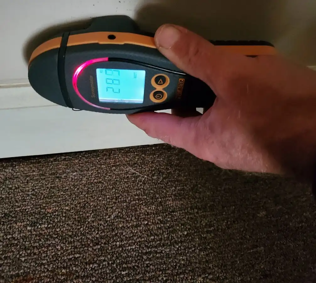 Moisture detection at baseboard during Sewage Cleanup & Sanitation in Dubuque